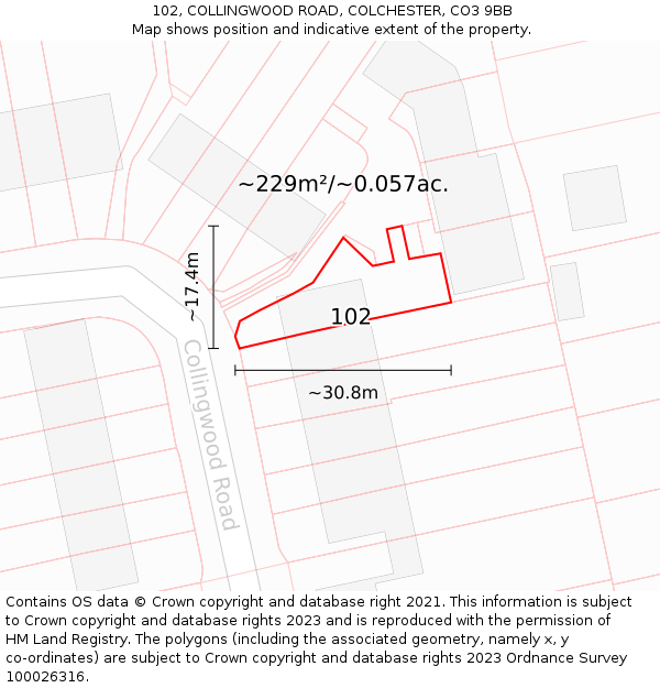 102, COLLINGWOOD ROAD, COLCHESTER, CO3 9BB: Plot and title map