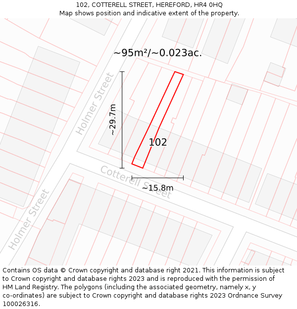 102, COTTERELL STREET, HEREFORD, HR4 0HQ: Plot and title map