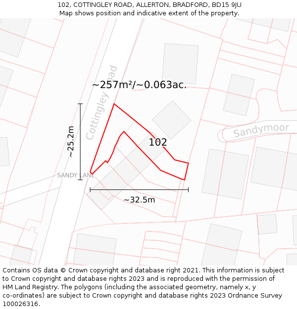 102, COTTINGLEY ROAD, ALLERTON, BRADFORD, BD15 9JU: Plot and title map