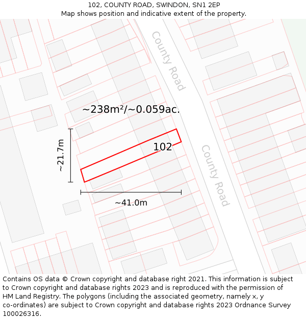 102, COUNTY ROAD, SWINDON, SN1 2EP: Plot and title map