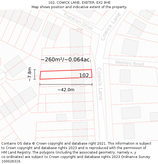 102, COWICK LANE, EXETER, EX2 9HE: Plot and title map