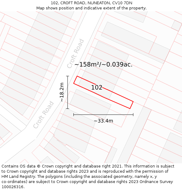 102, CROFT ROAD, NUNEATON, CV10 7DN: Plot and title map
