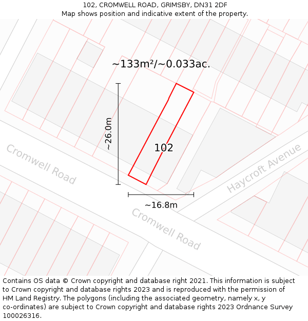 102, CROMWELL ROAD, GRIMSBY, DN31 2DF: Plot and title map