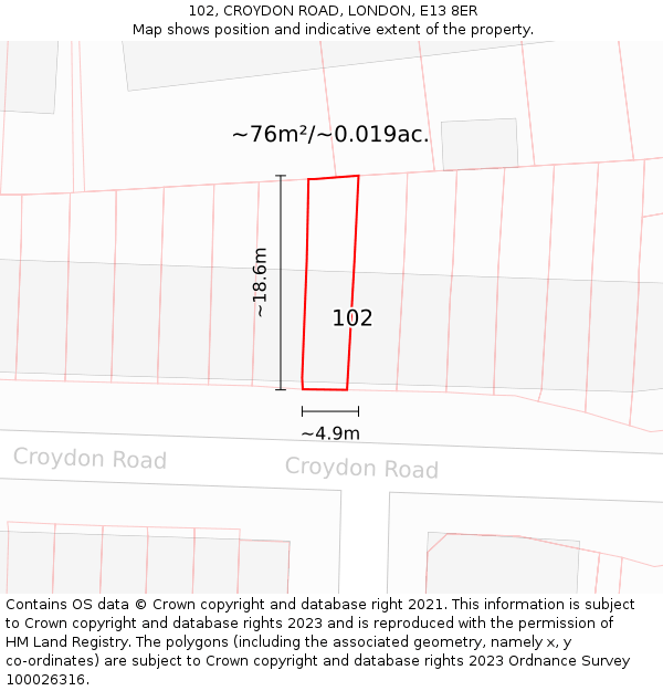 102, CROYDON ROAD, LONDON, E13 8ER: Plot and title map