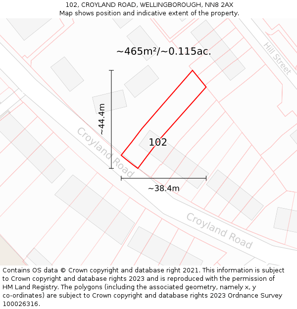 102, CROYLAND ROAD, WELLINGBOROUGH, NN8 2AX: Plot and title map