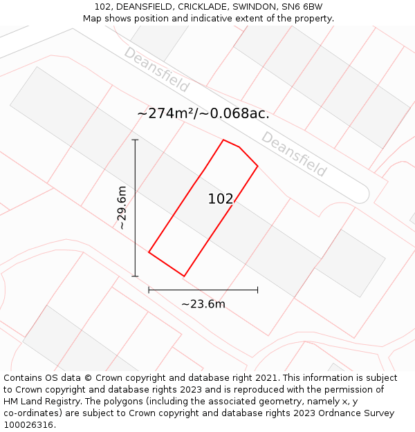 102, DEANSFIELD, CRICKLADE, SWINDON, SN6 6BW: Plot and title map