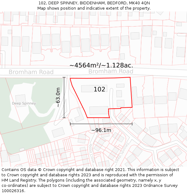 102, DEEP SPINNEY, BIDDENHAM, BEDFORD, MK40 4QN: Plot and title map