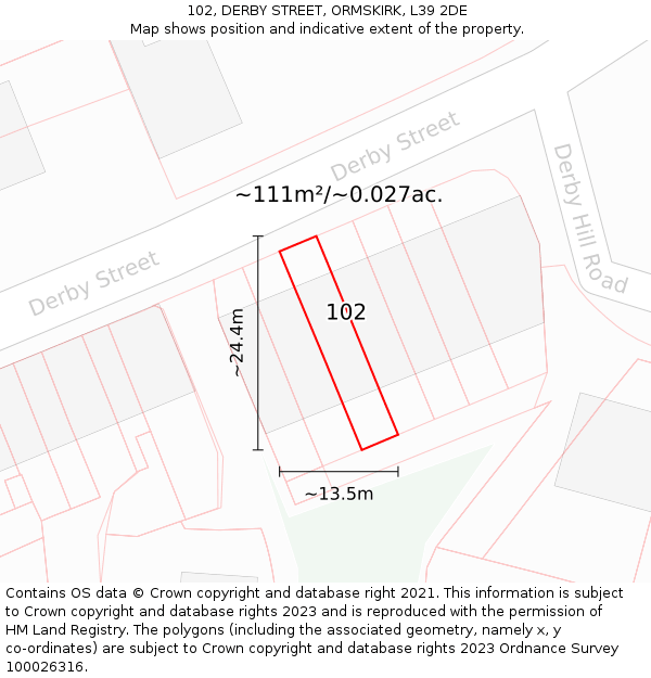 102, DERBY STREET, ORMSKIRK, L39 2DE: Plot and title map
