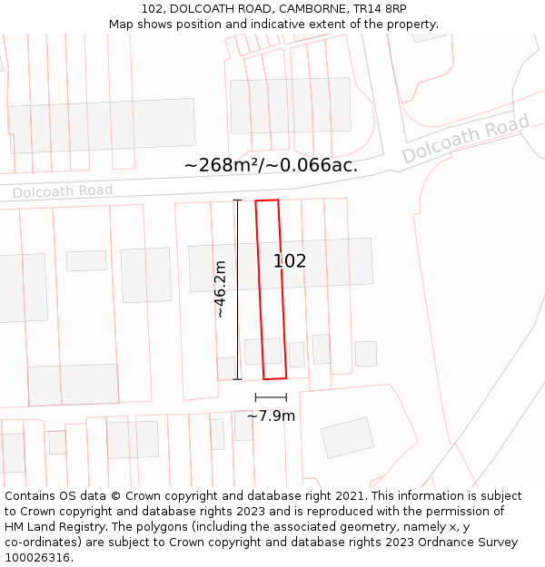 102, DOLCOATH ROAD, CAMBORNE, TR14 8RP: Plot and title map