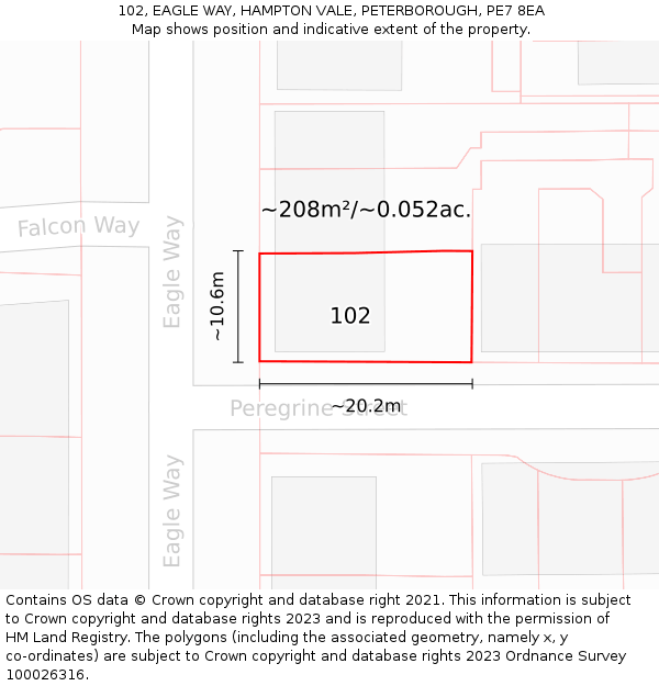 102, EAGLE WAY, HAMPTON VALE, PETERBOROUGH, PE7 8EA: Plot and title map