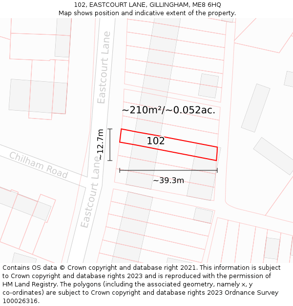 102, EASTCOURT LANE, GILLINGHAM, ME8 6HQ: Plot and title map