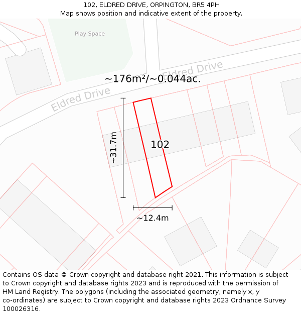 102, ELDRED DRIVE, ORPINGTON, BR5 4PH: Plot and title map