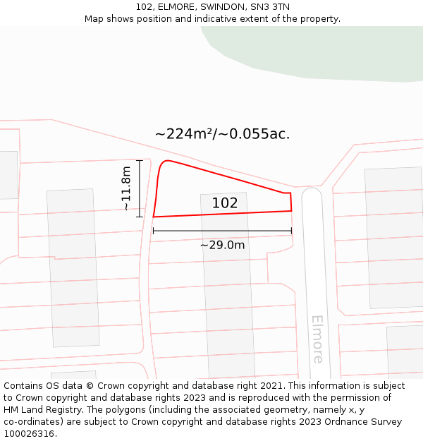 102, ELMORE, SWINDON, SN3 3TN: Plot and title map