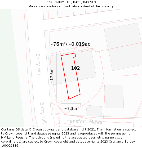 102, ENTRY HILL, BATH, BA2 5LS: Plot and title map