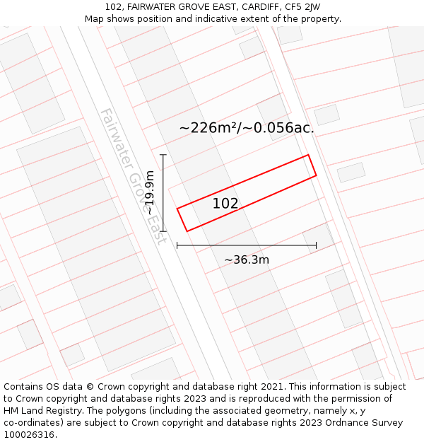 102, FAIRWATER GROVE EAST, CARDIFF, CF5 2JW: Plot and title map