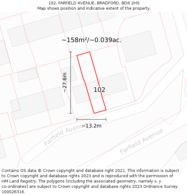 102, FARFIELD AVENUE, BRADFORD, BD6 2HS: Plot and title map
