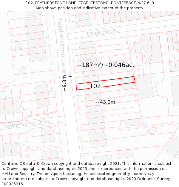 102, FEATHERSTONE LANE, FEATHERSTONE, PONTEFRACT, WF7 6LR: Plot and title map