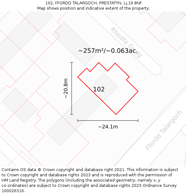 102, FFORDD TALARGOCH, PRESTATYN, LL19 8NF: Plot and title map