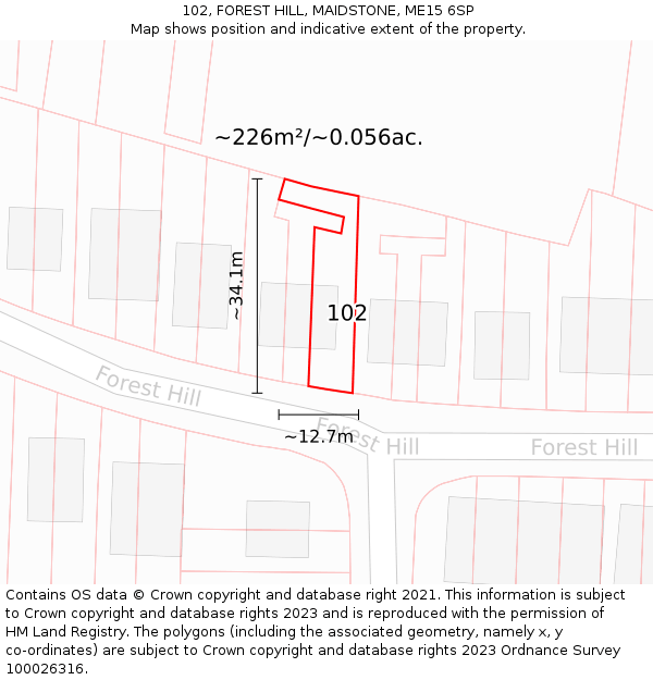 102, FOREST HILL, MAIDSTONE, ME15 6SP: Plot and title map