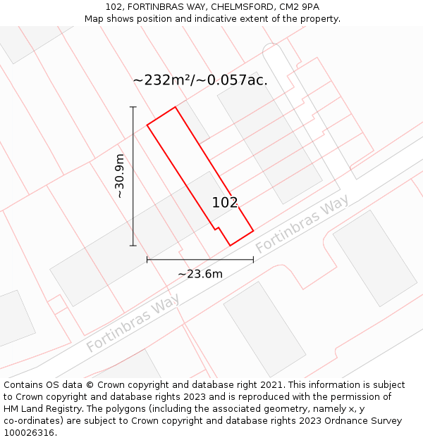 102, FORTINBRAS WAY, CHELMSFORD, CM2 9PA: Plot and title map