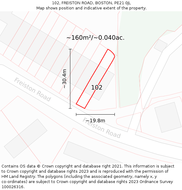102, FREISTON ROAD, BOSTON, PE21 0JL: Plot and title map