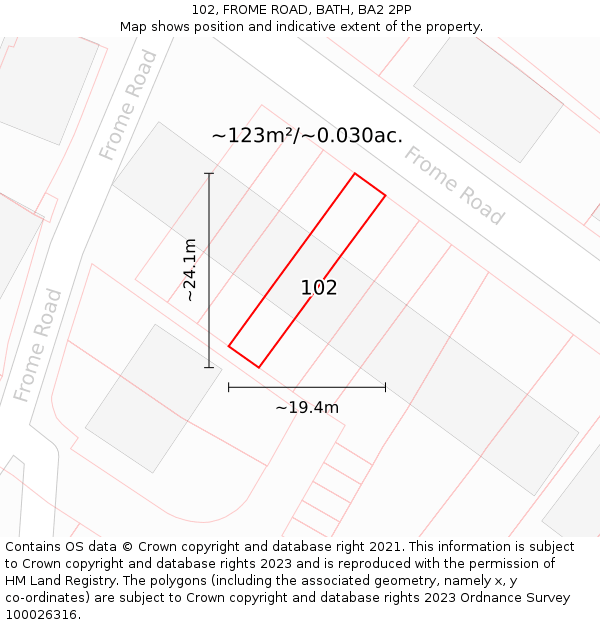 102, FROME ROAD, BATH, BA2 2PP: Plot and title map