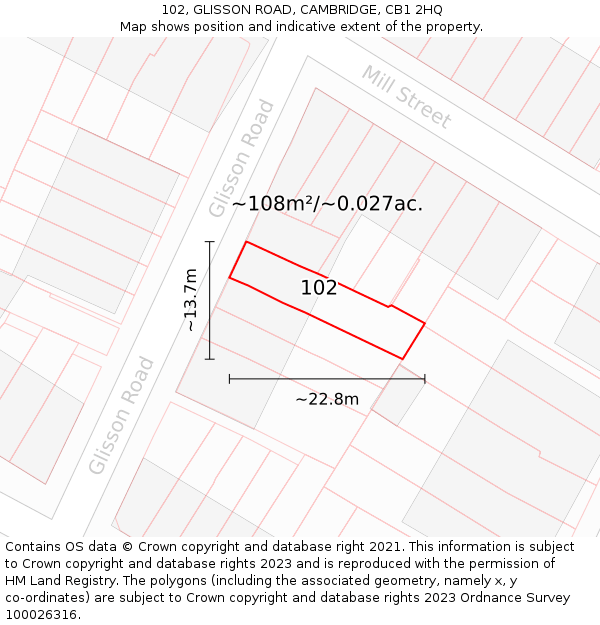 102, GLISSON ROAD, CAMBRIDGE, CB1 2HQ: Plot and title map