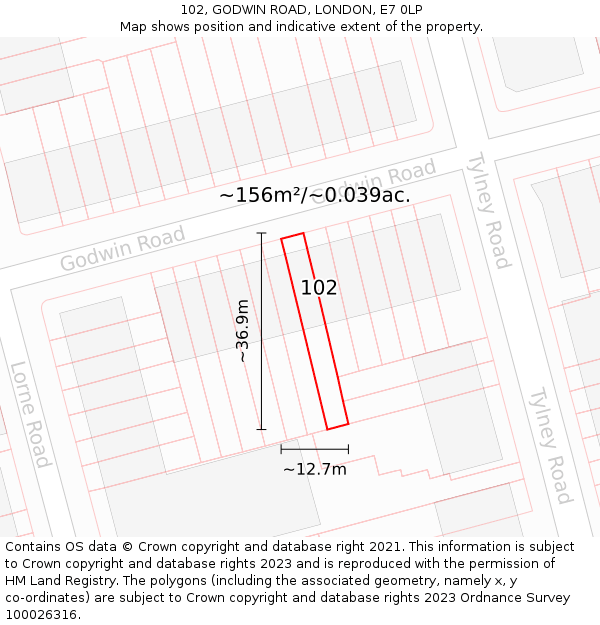 102, GODWIN ROAD, LONDON, E7 0LP: Plot and title map
