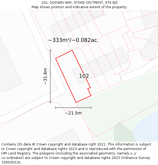 102, GODWIN WAY, STOKE-ON-TRENT, ST4 6JS: Plot and title map