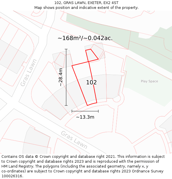 102, GRAS LAWN, EXETER, EX2 4ST: Plot and title map