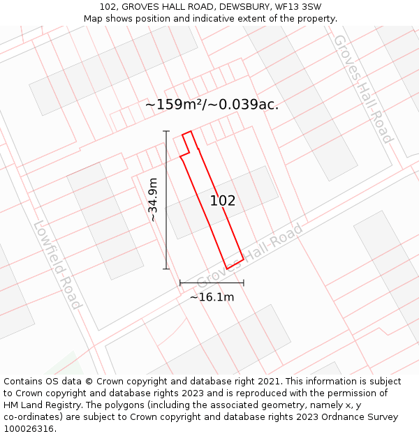 102, GROVES HALL ROAD, DEWSBURY, WF13 3SW: Plot and title map