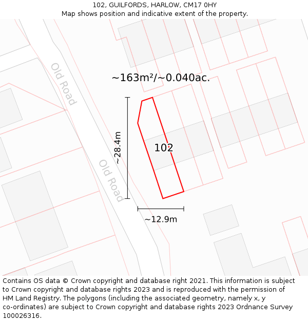 102, GUILFORDS, HARLOW, CM17 0HY: Plot and title map