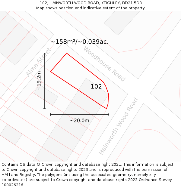 102, HAINWORTH WOOD ROAD, KEIGHLEY, BD21 5DR: Plot and title map