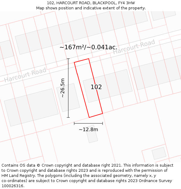 102, HARCOURT ROAD, BLACKPOOL, FY4 3HW: Plot and title map