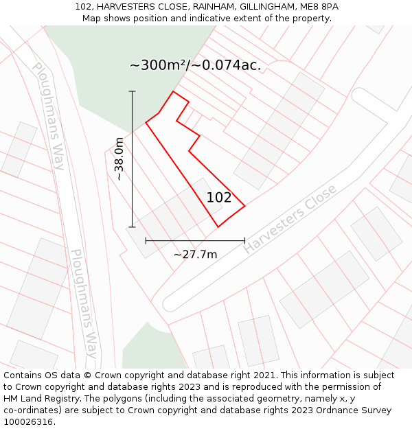 102, HARVESTERS CLOSE, RAINHAM, GILLINGHAM, ME8 8PA: Plot and title map