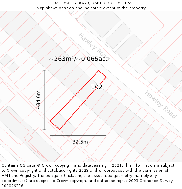 102, HAWLEY ROAD, DARTFORD, DA1 1PA: Plot and title map