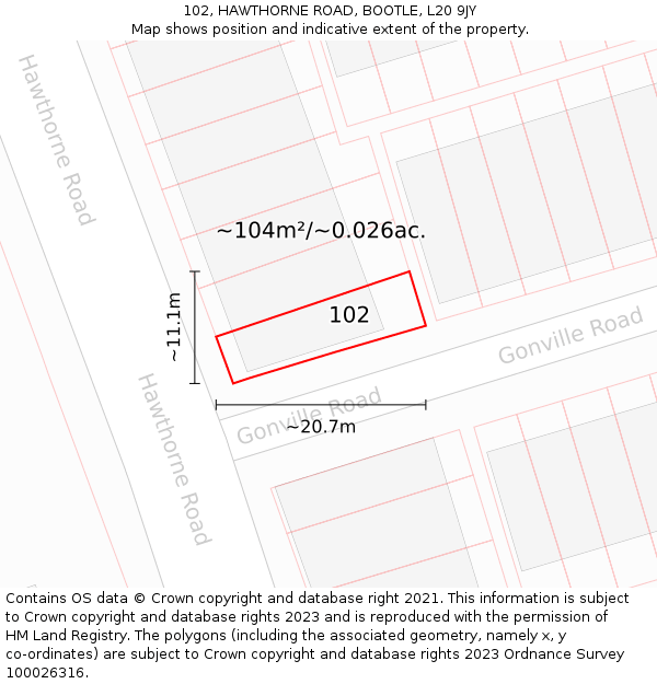 102, HAWTHORNE ROAD, BOOTLE, L20 9JY: Plot and title map