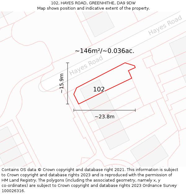 102, HAYES ROAD, GREENHITHE, DA9 9DW: Plot and title map