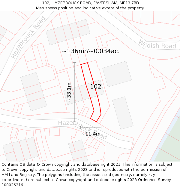 102, HAZEBROUCK ROAD, FAVERSHAM, ME13 7RB: Plot and title map