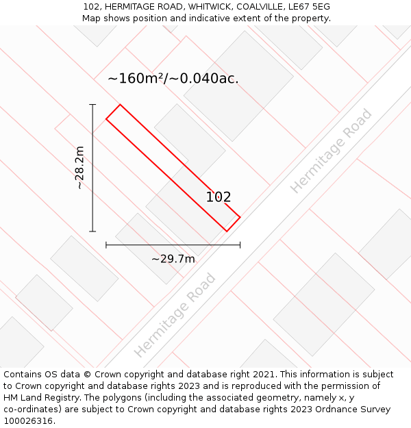 102, HERMITAGE ROAD, WHITWICK, COALVILLE, LE67 5EG: Plot and title map