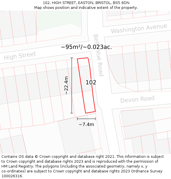 102, HIGH STREET, EASTON, BRISTOL, BS5 6DN: Plot and title map