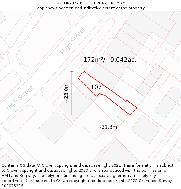 102, HIGH STREET, EPPING, CM16 4AF: Plot and title map