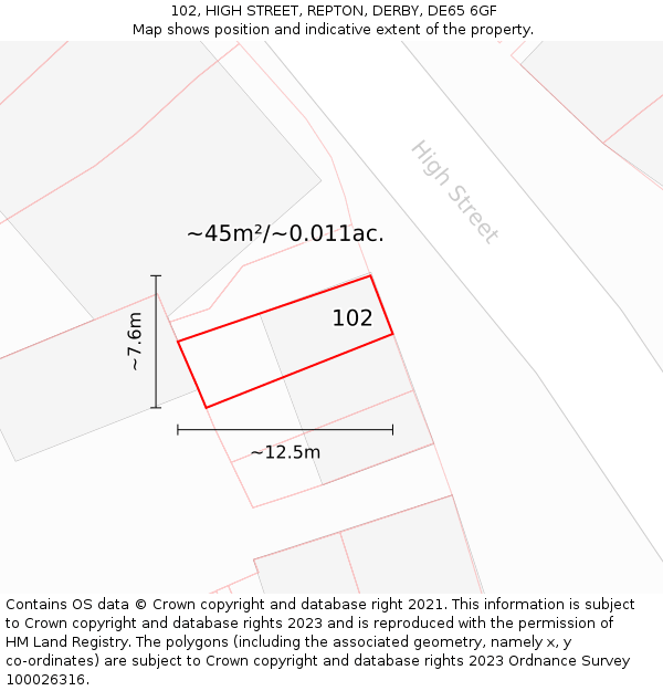102, HIGH STREET, REPTON, DERBY, DE65 6GF: Plot and title map