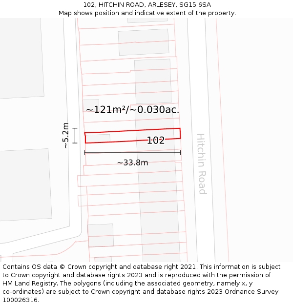 102, HITCHIN ROAD, ARLESEY, SG15 6SA: Plot and title map
