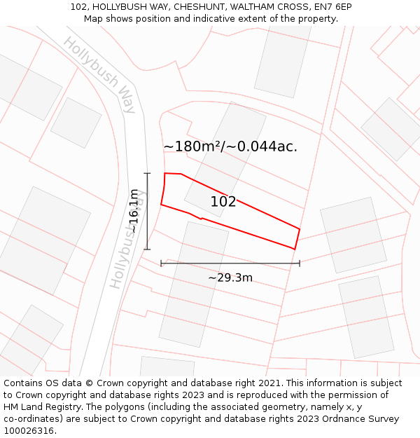 102, HOLLYBUSH WAY, CHESHUNT, WALTHAM CROSS, EN7 6EP: Plot and title map