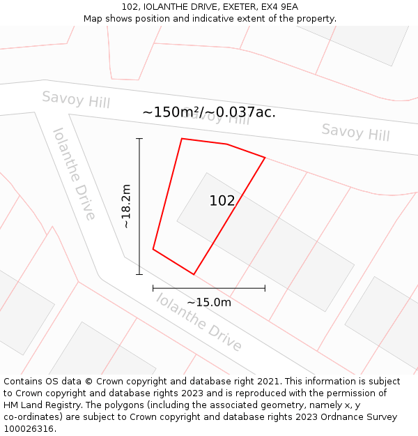 102, IOLANTHE DRIVE, EXETER, EX4 9EA: Plot and title map