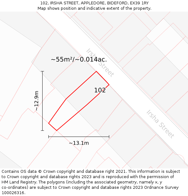 102, IRSHA STREET, APPLEDORE, BIDEFORD, EX39 1RY: Plot and title map