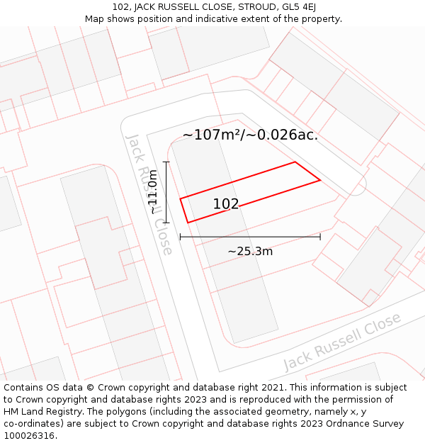 102, JACK RUSSELL CLOSE, STROUD, GL5 4EJ: Plot and title map