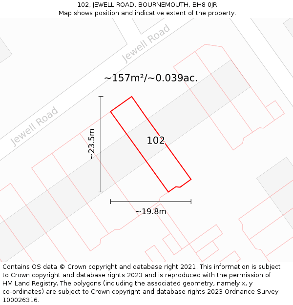 102, JEWELL ROAD, BOURNEMOUTH, BH8 0JR: Plot and title map