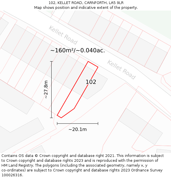 102, KELLET ROAD, CARNFORTH, LA5 9LR: Plot and title map